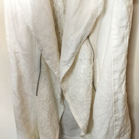 INC International Concept Linen Vest Open Front Lace Trim - Picture 8 of 11